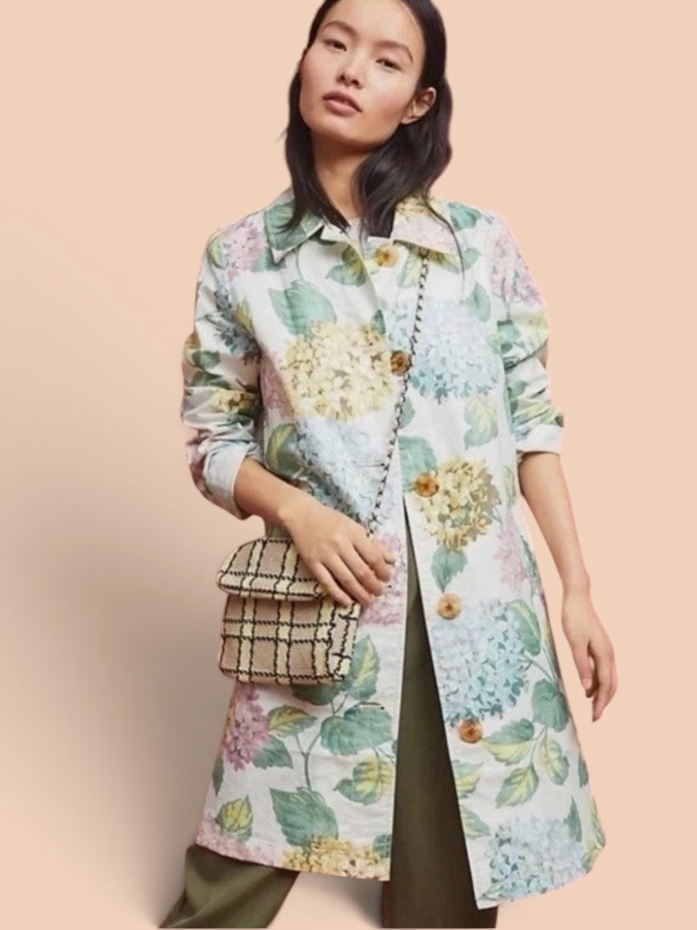 by Anthropologie Mellie Hydrangea Trench Raincoat Coat XS linen cotton $180